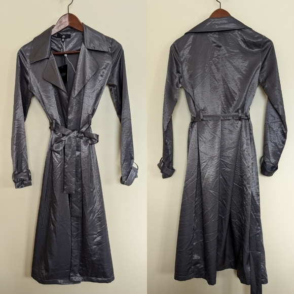 Misguided x Sarah Ashcroft metallic Duster jacket two 90s xs 0 - Picture 3 of 13